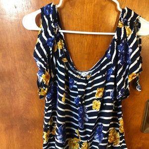 Stripe And Floral Off The Shoulder Top